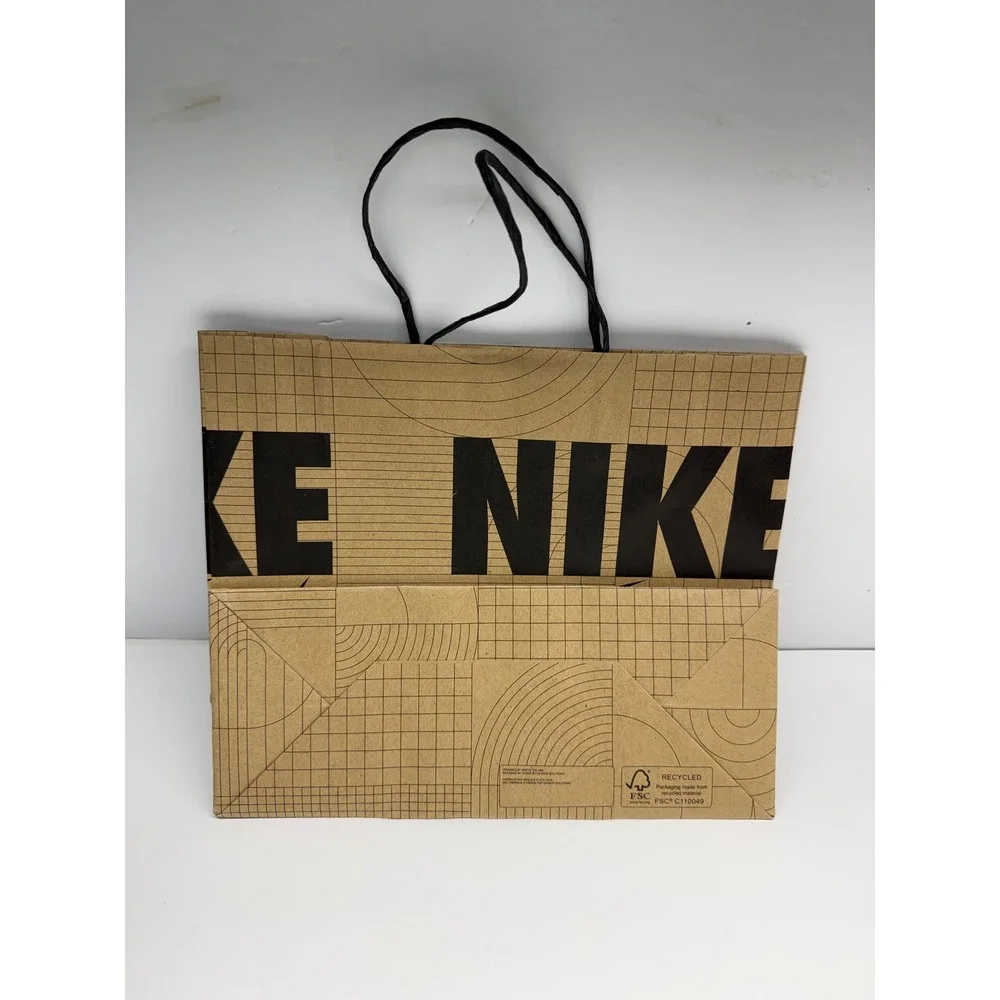 Nike Kraft Paper Shopping Bag Brown Black Geometric Grid Large Gift Bag Swoosh
